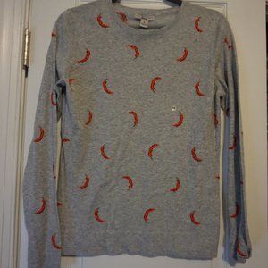 NEW G.H. BASS Gray Light Sweater Chili Peppers fitted Women MEDIUM 100% Cotton